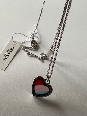 Coach 89007 Multicolor Heart Pendant Necklace Silver Tone, NWT